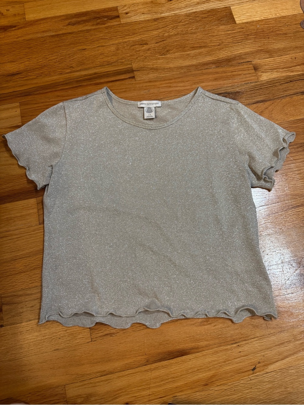 Urban outfitters glittery Silver baby doll Ruffle Hem Tee
